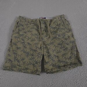 Superdry Shorts Mens M Green Sun Scorched Bamboo Leaf Print Cotton Stretch Chino